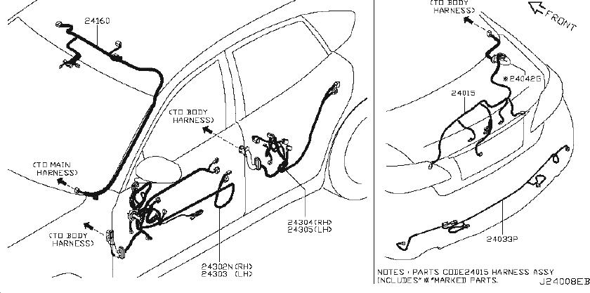 2011 INFINITI M37 Engine Wiring Harness. LSEDAN, BODY, ROOM - 24011